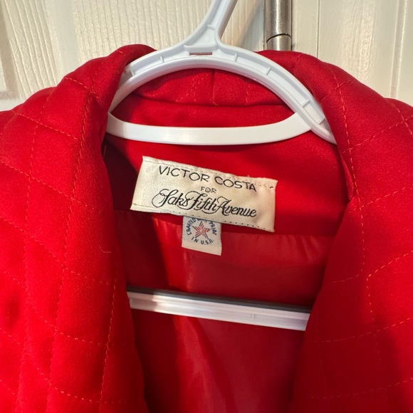 Vintage Victor Costa for Saks Fifth Avenue Red Quilted Shawl Collar Coat - Picture 5 of 6